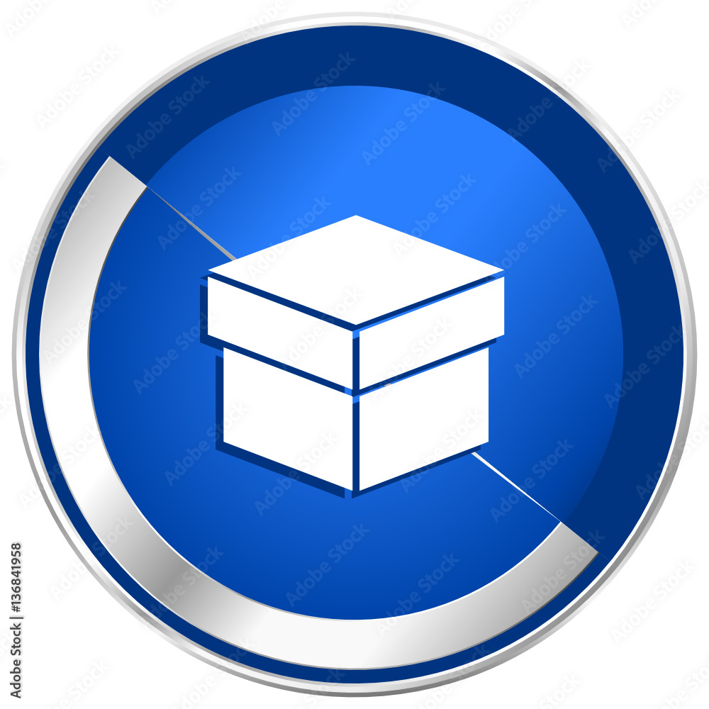 Aufkleber box percent blue silver metallic web and smartphone vector icon isolated on white background