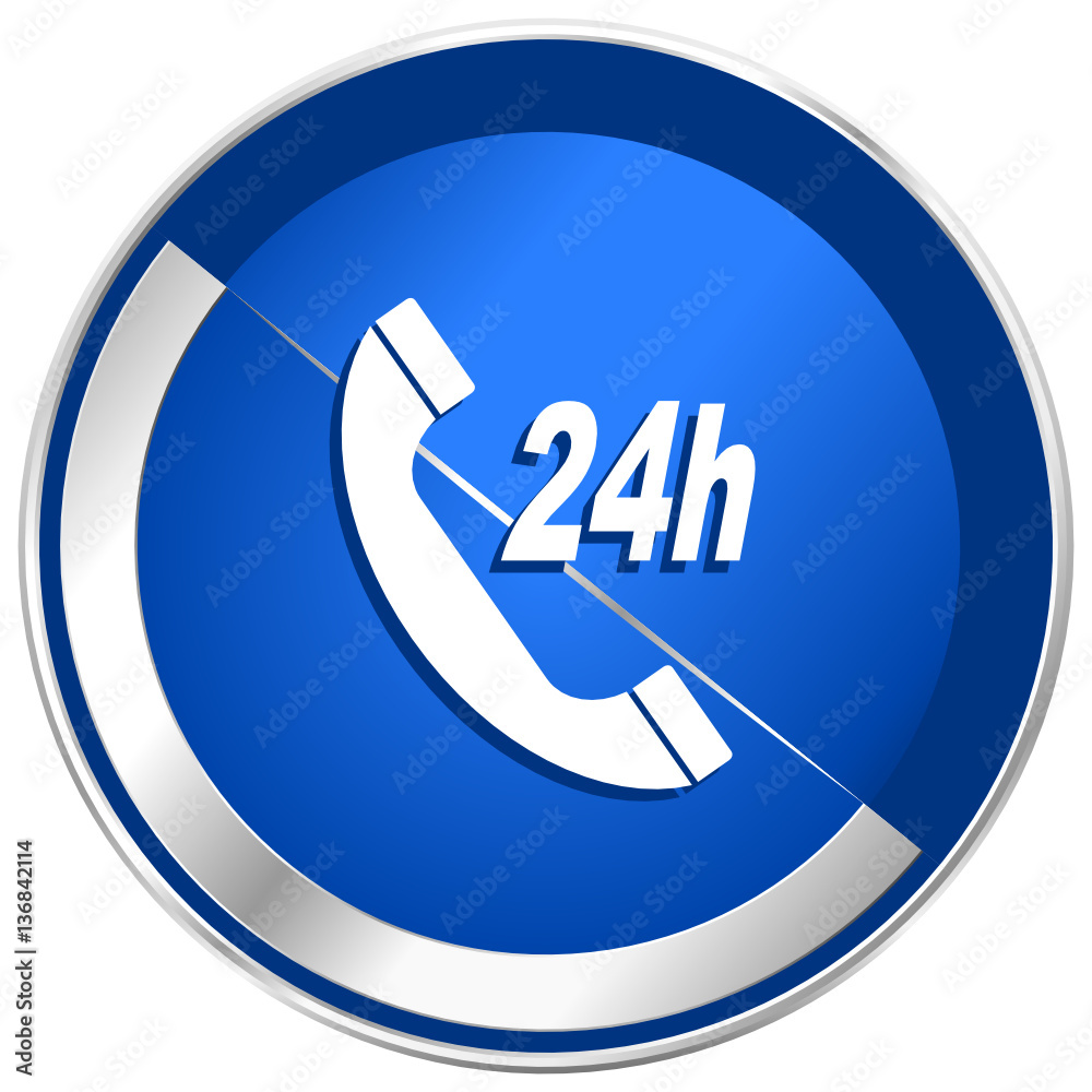 Poster emergency call blue silver metallic web and smartphone vector icon isolated on white background