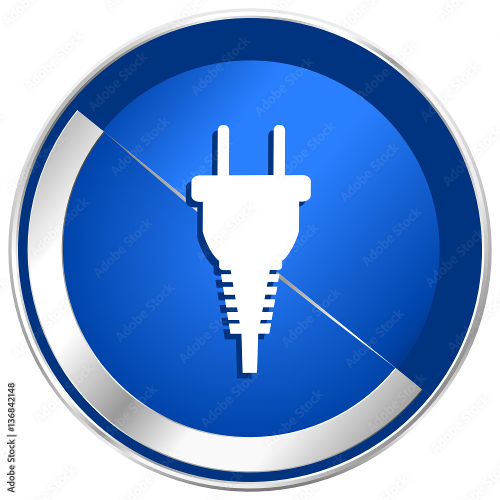 Poster Plug blue silver metallic web and smartphone vector icon isolated on white background
