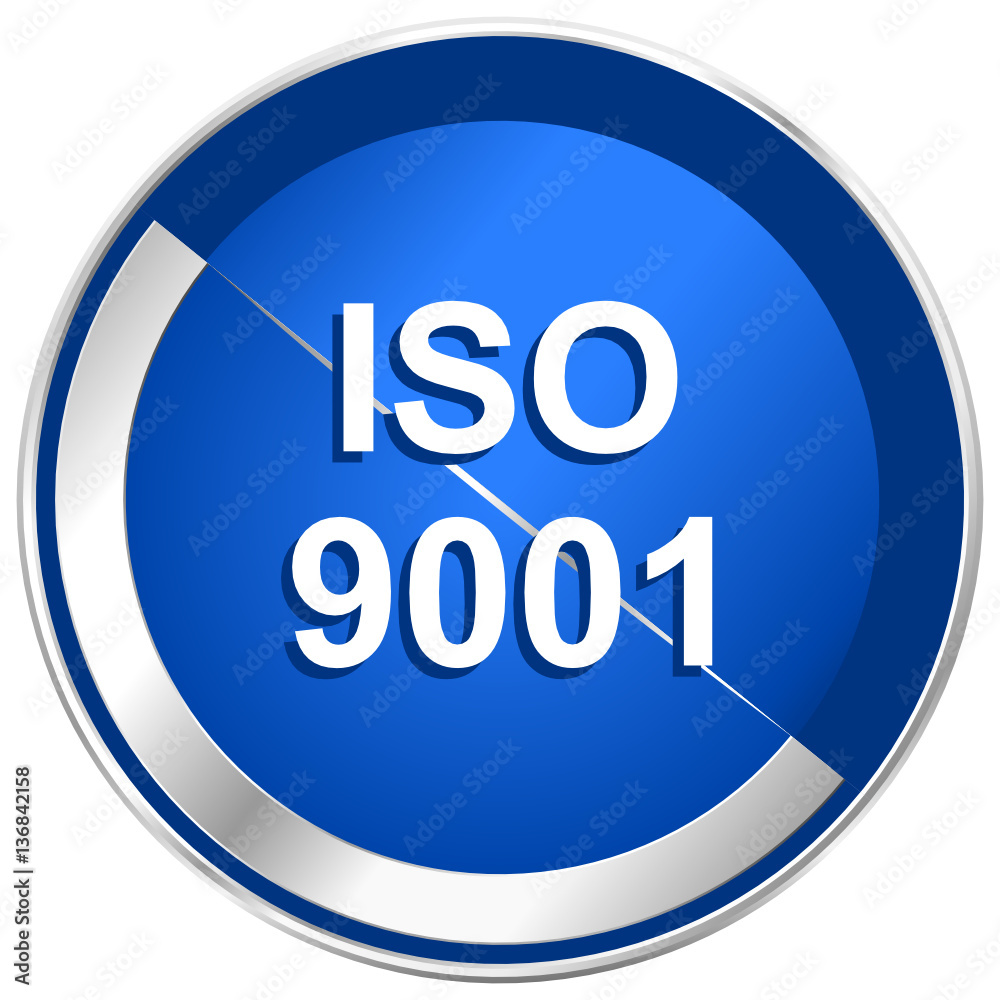 Poster Iso 9001 blue silver metallic web and smartphone vector icon isolated on white background
