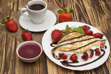 Crepes with Banana and strawberries