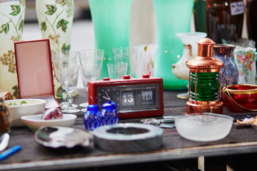 Old French alarm clock on flea market in Paris
