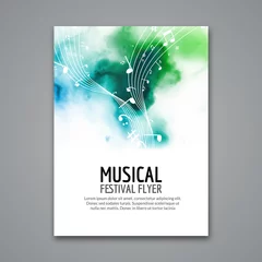 Rolgordijnen Colorful vector music festival concert template flyer. Musical flyer design poster with notes © kolonko