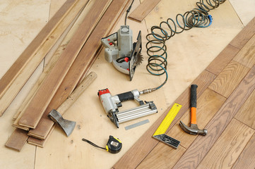 Installing a wooden floor.