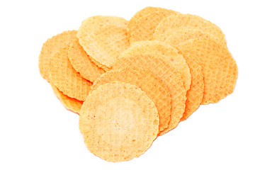 Round waffles with salt isolated on white