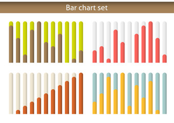 4 colorul bar chart graph set, eash diagram isolated on white, each bar is devided into 10 positions in multiples of ten - from zero to hundred