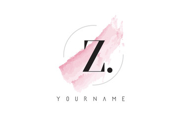 Z Letter Logo with Watercolor Pastel Aquarella Brush Stroke and Circular Rounded Design.