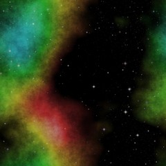Amazing illustraton of space with stars and colorful nebula in bright colors of blue, green and red