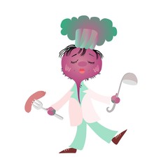 Beet. Cute cartoon character isolated on white background. Little cheerful cook wearing a cap of leaves.