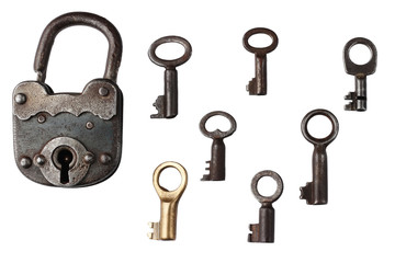 Old vintage key on white background