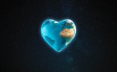 Naklejka na ściany i meble 3D Illustration - The earth with heart shape