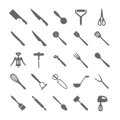 Set of black icons with knives.