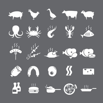 Set of icons with meat and animals.