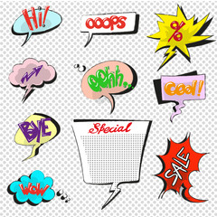 Comic pop art speech bubbles vector collection