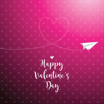 Valentine's card with copy space. Paper plane. Heart shape. Letter. Template. Graphic design element.