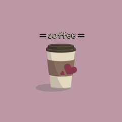 Coffee cup to go on pink background. Love concept