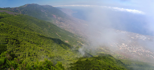 El Hierro - View down into the El Golfo valley from Mirador de Jinama and the Mirador de Izique on El Hierro, Canary Islands, Spain.