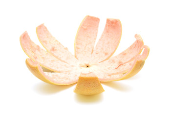Grapefruit or pomelo skin peeled on white background