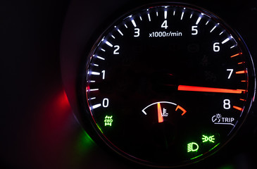 Close-up photo of modern car tachometer
