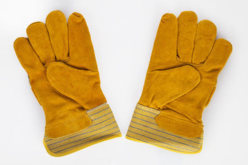 leather work gloves Isolated on a white background.