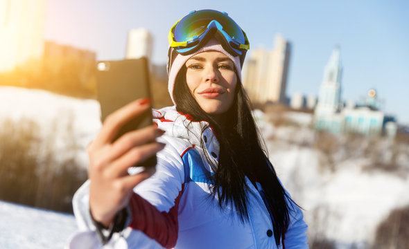 Athlete doing selfie on winter