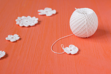 The beginning of handmade crocheted cotton organic doily flower, small crochet doiles. Needlework creative craft, Mori Girl lace style