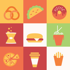 Set of colored icons with fast food.