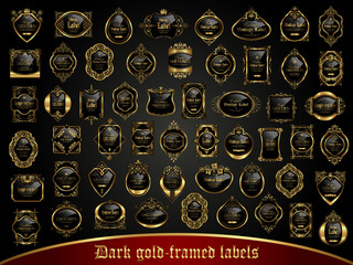 Large collection of dark gold-framed labels in vintage style