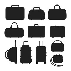 Journey suitcase travel bag silhouette vector.
