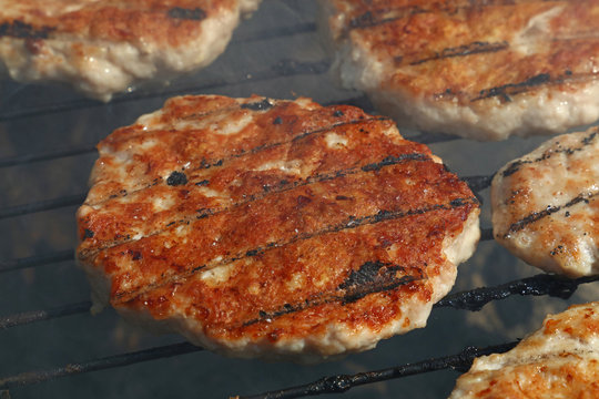 Chicken Or Turkey Burger For Hamburger On Grill