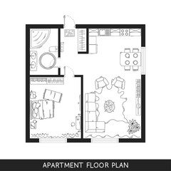 Architectural Plan with furniture in top view