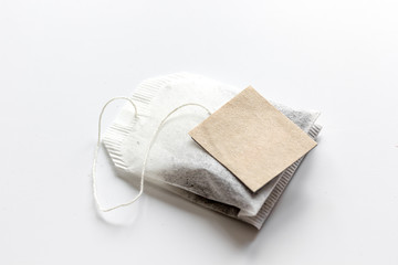 Close up lable of teabag on white background mock-up
