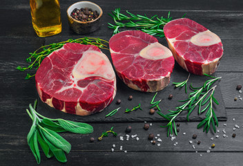 Raw veal shank slices meat for Osso Buco cooking