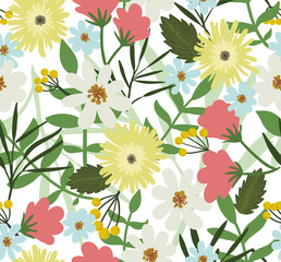 Seamless floral pattern. Plant vector background. Hand drawing