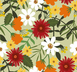 Seamless floral pattern. Plant vector background. Hand drawing