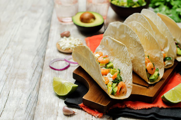 Shrimp tacos with avocado salsa