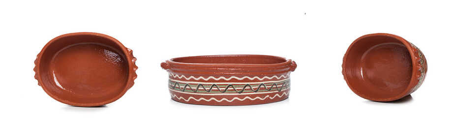 clay pot isolated on white background,a terracotta dinner terrin