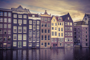 Canal houses Amsterdam damrak retro look