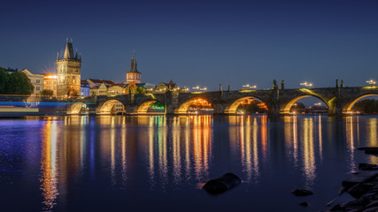 Fototapeta na wymiar Night view on Charles bridge, Prague, Czech republic