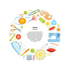 Sewing kit vector round frame