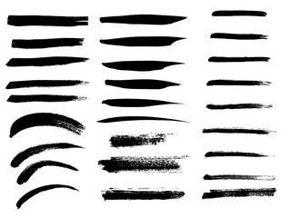 Set of black paint, ink brush strokes, brushes, lines. Dirty artistic design elements - 136860578