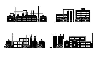 Obraz premium Oil refinery industry building. Set of petrochemical factories. Vector illustration.
