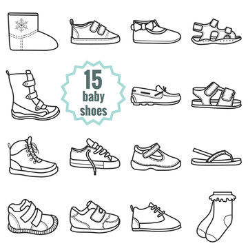 Baby shoes icons set.Shoes for summer and winter.