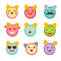 Emoticons alarm clock vector set. Cute funny stickers. Emoji  flat cartoon style. Isolated on white background