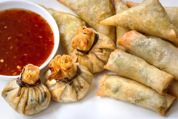 Deurstickers Asian Appetizers with Sweet Chili Sauce © robynmac