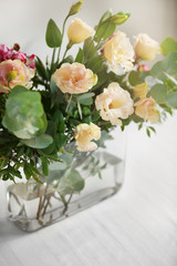 Flower arrangement on a white table