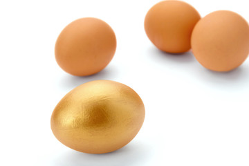 Golden egg on white background
