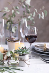 Table served with succulents