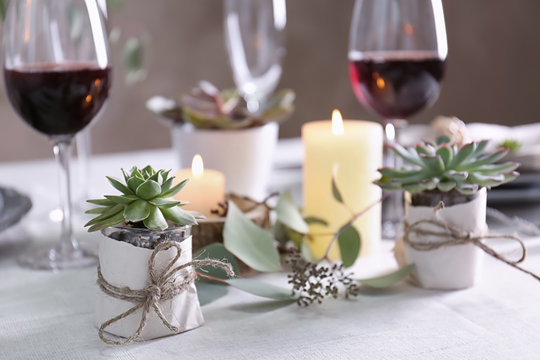 Table served with succulents