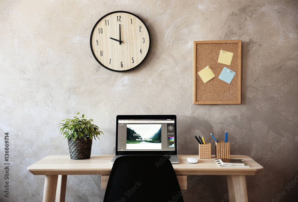 Canvas Prints Modern workplace with laptop on table